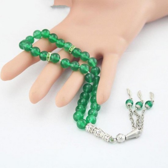 33 Muslim Green Agate Rosary 8mm Bracelet 