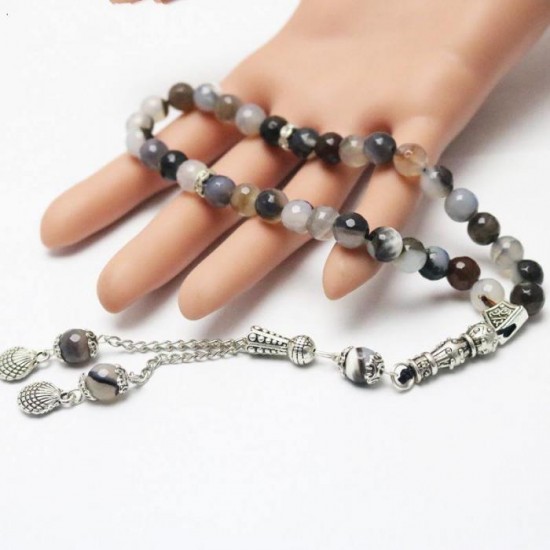 Muslin Black and White Agate Rosary 33 tablets  beads