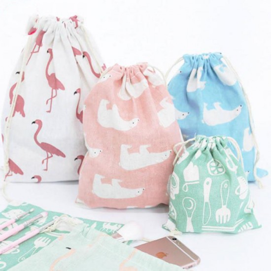 cotton and linen drawstring bundle pocket bag 